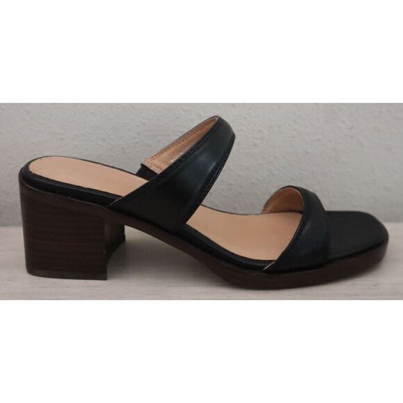 Madewell Women's Sz 8M Black Leather The Saige Double Strap Heeled Sandals - Picture 5 of 11